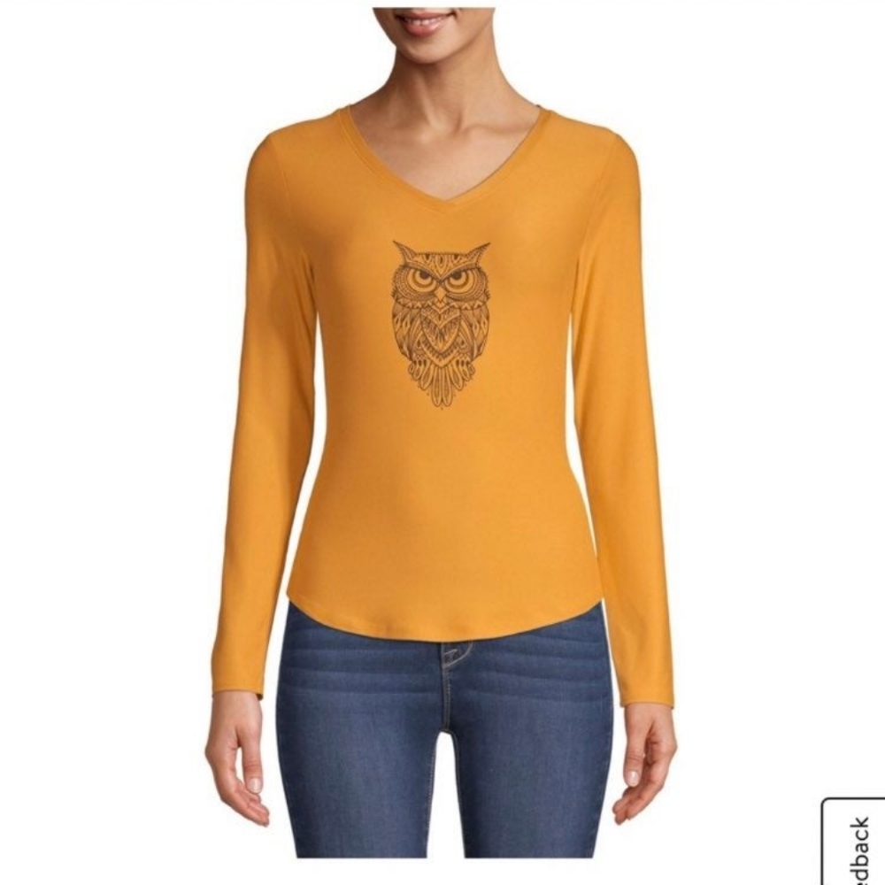 No Boundaries Yellow Long Sleeve Owl Shirt
